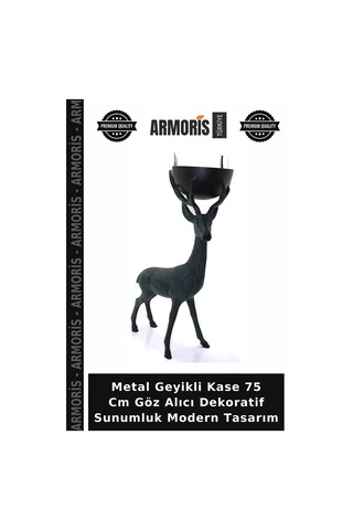 Metal Geyikli Kase 75 Cm Göz Alıcı Dekoratif Sunumluk Modern Tasarım