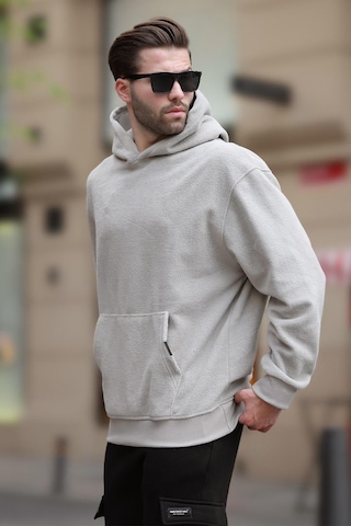 Madmext Boyalı Gri Kapüşonlu Cep Detaylı Polar Erkek Sweatshirt 7093 Gri