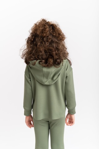 Oliventhekid İspanyol Paça Kapüşonlu Modal Kız Çocuk Takım Yeşil Yeşil