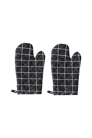 Vkemall Yüksek Isıya Dayanıklı Kaymaz Fırın Eldiveni Seti - 1 Adet, 200 C'ye Kadar Koruma, Pamuk Kaplama, Kolay Asma Halkası, Makinede Yıkanabilir Siyah