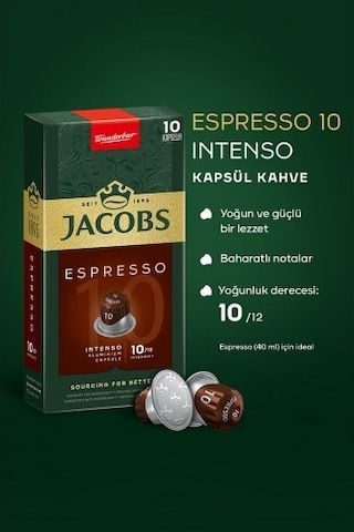 Jacobs Espresso 10 Intenso Nespresso Uyumlu Kapsül Kahve 10 Lu X PKT.JACOBS.019 Kapsül Kahve