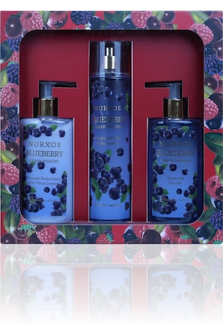 Nurxos 9890 Blueberry Yaban Mersini Hediyelik Kutulu 3'lü Set Vücut Spreyi & Losyon & Duş Jeli