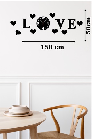 Love Ahşap Duvar Saati Dekorasyon Seti
