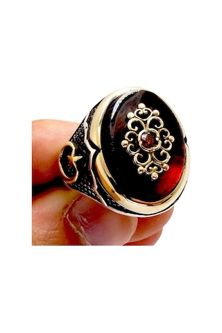 Vog Ay Yıldızlı Otantik Tasarım Kırmızı 925 Ayar Gümüş Erkek Yüzük