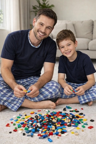 Rindahomewear Lacivert Kısa Kol Baba-oğul Cepli Pijama Takım Lacivert-80500