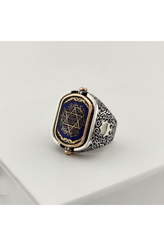 925 Ayar Otantik Motifli Çift Taraflı Mührü Süleyman Gümüş Yüzük Silver