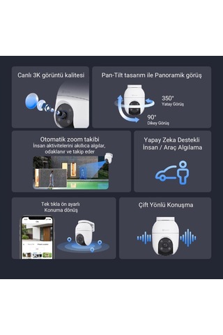 Ezviz C8c 5mp 3k 360 Dönebilen Dış Mekan Wi-fi Güvenlik Kamerası, Yapay Zeka İnsan Algılama, Renkli Gece Görüşü, Su Geçirmez