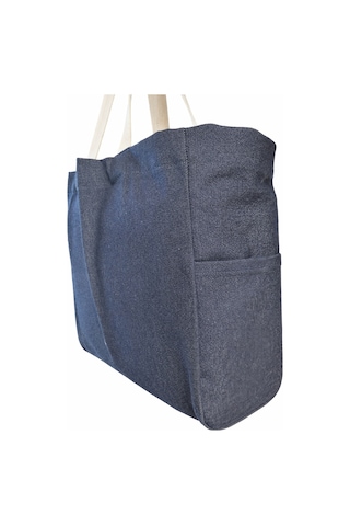 Faralya Life Mavi Kot Denim Çanta Baskılı Pamuk Bez Çanta 52x42 Cm 60 Cm Sap Uzunluğu Açık Pembe