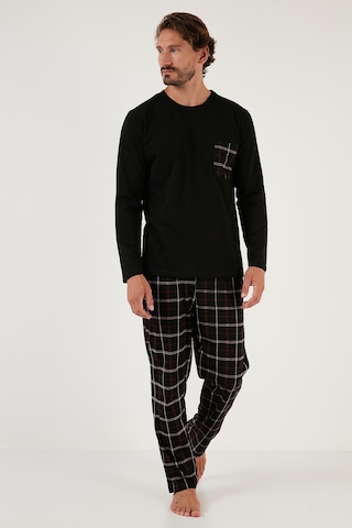 Buratti Ekoseli Cepli Beli Lastikli % 100 Pamuk Regular Fit Erkek Pijama Takımı 6572001 Siyah