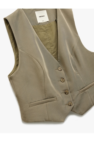Koton Modal Karışımlı Astarlı Slim Fit V Yaka Düğmeli Blazer Yelek Haki 5sak20006pw Haki