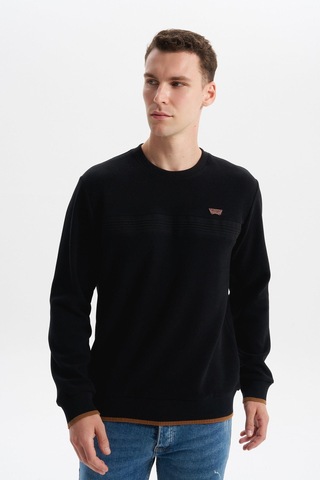 AR-MA Arma Erkek Regular Fit Selanik Sweatshirt Kazak Karbon Fırçalı, Bisiklet Yaka, Pamuk Polyester, Süs Etiketli K30124697802 Siyah