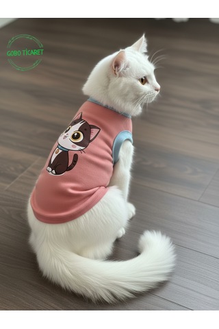 Gobo Yumuşacık Şeker Pembe Kedi Ve Köpek Kıyafeti Elbisesi Siyah Kedi Baskılı - Xs, S, M, L Beden