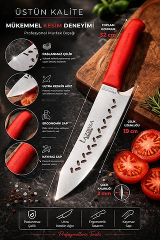 Lazbisa MFP-784 Silver Pro Serisi Mutfak Bıçak Seti 11 Parça Et Ekmek Sebze Börek Şef Bıçağı Masatı Satırı