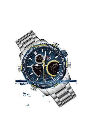 Naviforce Gri Çelik Kordon Dijital/analog Erkek Kol Saati Nf-9182m-bluylw