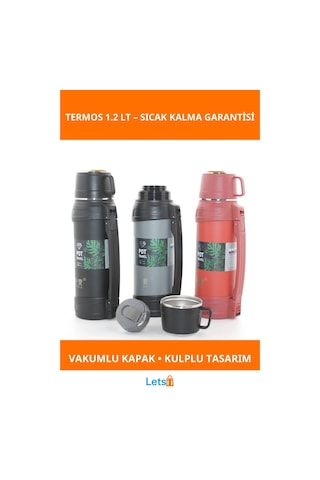 Paslanmaz Çelik Çift Katmanlı Termos 1.2 Lt Sıcak Soğuk İçecek Çok Renkli