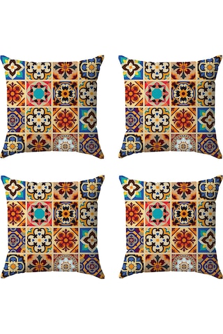 Karışık Renkli Dijital Baskılı 4'lü Dekoratif Yastık Kırlent Kılıfı 42 X 42 Cm 42 X 42 Cm