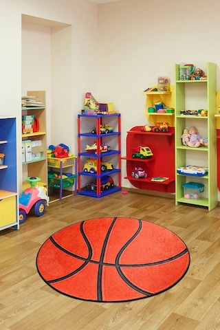 Basketball Çap Çocuk Halıs Çocuk Ve Bebek Halısı Yıkanabilir ,kaymaz Taban Leke Tutmaz Djth Renkli