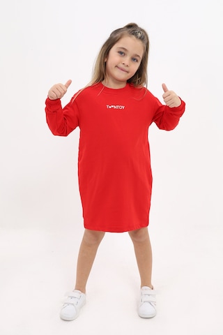 Toontoy Kız Çocuk Bisiklet Yaka Baskılı Elbise Kırmızı