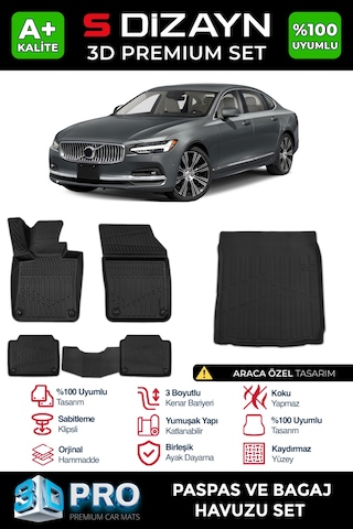 S-dizayn Volvo S90 3d Pro Paspas Ve Bagaj Havuzu Seti 2'li Set 2016 Üzeri A+ Kalite
