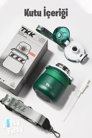Tkk 600 Ml Çelik Su Matarası Çift Kullanım Pipetli/rahat İçim 12 Saat Sıcak/24 Saat Soğuk Termos -2029-600ml Yeşil