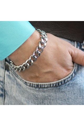Silver Renk Gurmet Zincirli Modern Tasarım Erkek Çelik Bileklik Çelik