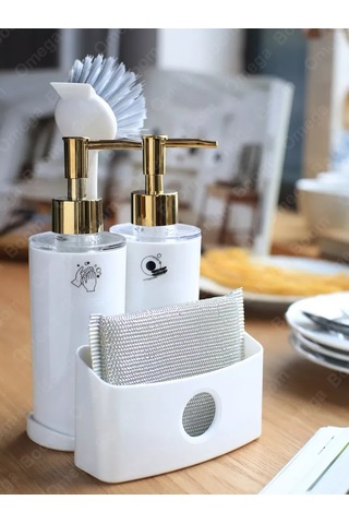 Pıta Mutfak İçin Sabun Ve Deterjan Dispanseri Seti, Süngerli 389458336 Beyaz