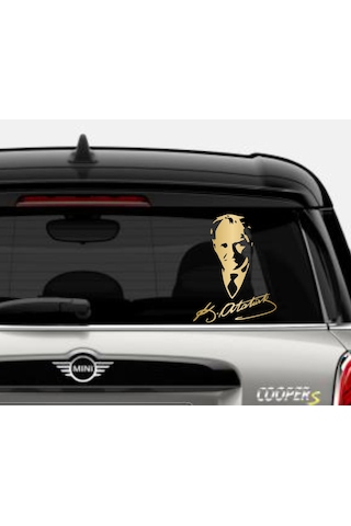 Mustafa Kemal Atatürk Silüet - Atatürk Imza Sticker - Araba Oto Motosiklet Karavan Araç Sticker Etiket - 00565 12x9 Cm
