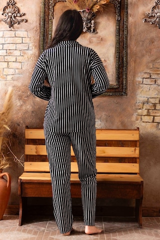 Lukitus Kadife Gömlek Yaka Kadın Pijama Takımı Siyah