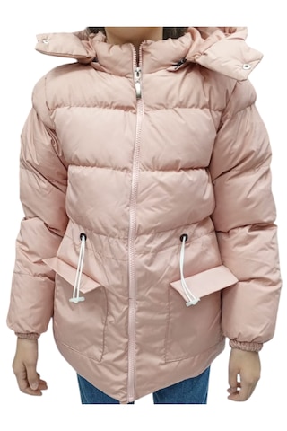 Kız Çocuk Kapüşonu Çıkabilen Fermuar Kapamalı Beli İp Bağlamalı İçi Peluş Astarlı Pembe Mont Pembe
