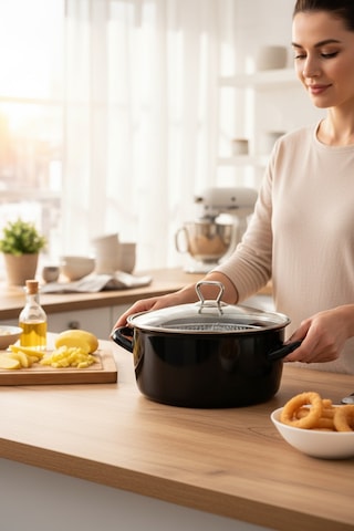 Akayev Emaye 24 Cm Klasik Kızartma Tenceresi Siyah