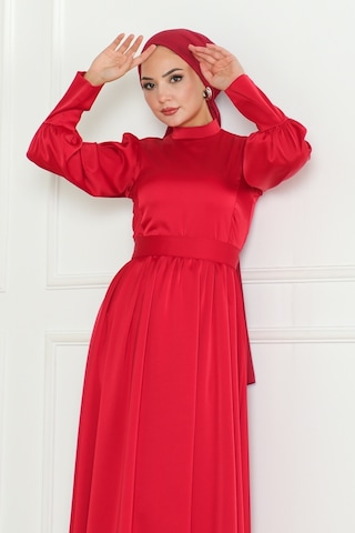 Kuşaklı Saten Abiye 1136 - Kırmızı