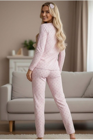 Siyah İnci Mevsimlik İnce Bisiklet Yaka Örme Pijama Takım 7979 Çizgili Kalp