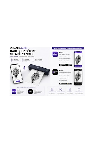 Netum Zjiang Bluetooth Taşınabilir Profesyonel Dövme Şablonu Tattoo Yazıcısı Termal Yazıcı Siyah