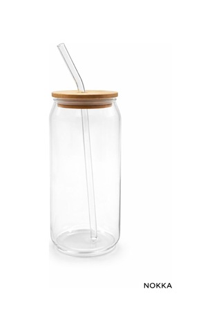 Bambu Kapaklı Pipetli Borosilikat Bardak, Kahve Bardağı, Isı Dayanıklı Bardak, 600 Ml Renksiz