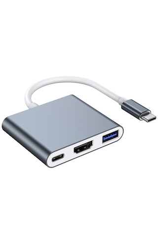 Type-c 3in1 Hdmı 4k Usb 3.0 Görüntü Veri Aktarımı Usb Adaptör Notebook Ve Apple Uyumlu MacBook İle