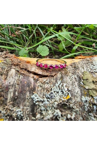 7 Taş Yakut Taşlı Minimal Tasarım Yarım Tur Alyans 14 Ayar Altın 552950089