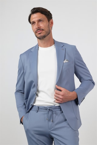 İmza Mavi Kendinden Desenli Mono Yaka 6 Drop Slim Fit Takım Elbise 1001260165