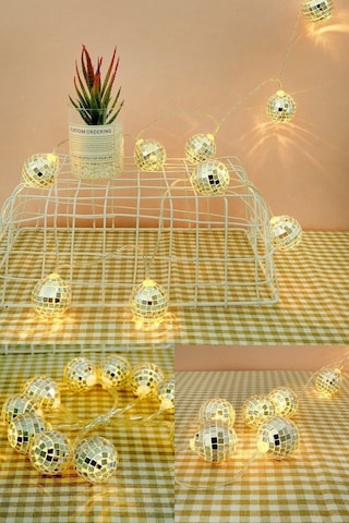 Mobgift Dekoratif Mini Disko Topu Şeklinde 10 Lu Led Zinciri 2 Metre Beyaz