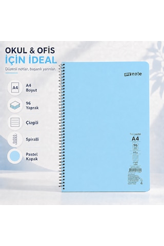 Mynote Flex Pastel A4 96 Yaprak 60 Gr Spiralli Çizgili Defter Mavi
