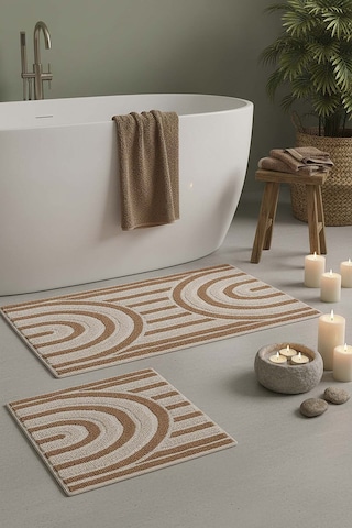 Bohem Desen 2 Li Banyo & Klozet Paspas Takımı Kahverengi