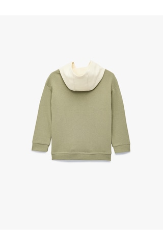 Koton Kapaklı Cep Detaylı Pamuklu Bisiklet Yaka Uzun Kollu Kapşonlu Sweatshirt Haki 7wmb10017tk