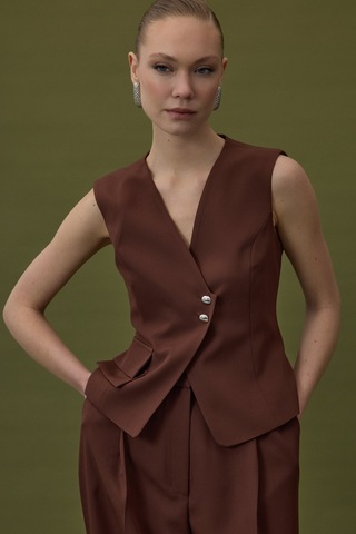 Sateen Sofia Yelek - Kahve-137055 Kahve