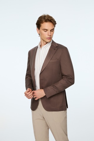 Morven Erkek Kahve Dokuma Trend Düz Slim Fit Mono Yaka Ceket 26ys002004400 Kahve