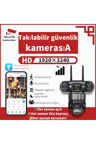 6mp Üç Lens 4g Güvenlik Kamerası 3 Ekranlı Canlı İzleme, Gece Full Color, İnsan Takibi, Sesli Konuşma