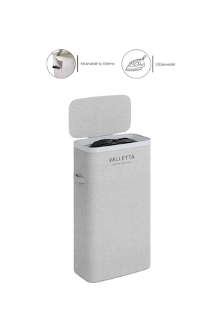 Paloma 40l Tek Yıkanabilir Bölmeli Katlanabilir Kumaş Kirli Çamaşır Sepeti Light Gray