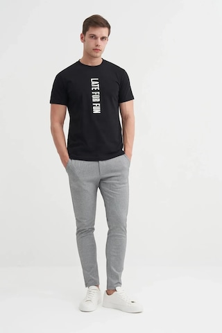 Cazador Slim Fit Bisiklet Yaka Pamuklu Baskılı Tişört Siyah