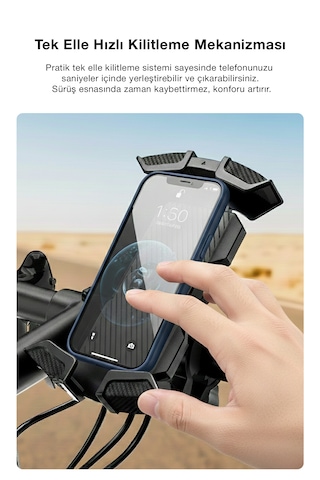 Ultra Güvenli 360 Dönebilen Motosiklet Ve Bisiklet Telefon Tutucu Siyah