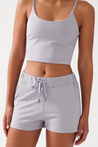 Los Ojos Kadın Gri Cepli Beli Lastikli Basic Fit Spor Şort Shorts Gri