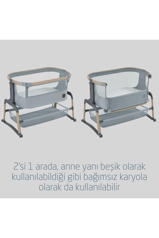 Maxi-Cosi Iora Air Sallanabilen Ahşap Görünümlü Anne Yanı Beşik Beyond Grey
