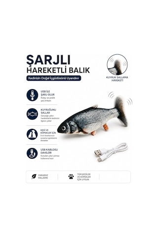Catnipli Usb Şarjlı Kuyruk Sallayan Hareketli Balık Kedi Oyuncağı, İnteraktif Peluş Kedi Oyuncağı, Kedilerin Takip Etme, Yakalama Ve Avlanma İçgüdüsünü Destekleyen Eğlenceli Oyun Arkadaşı